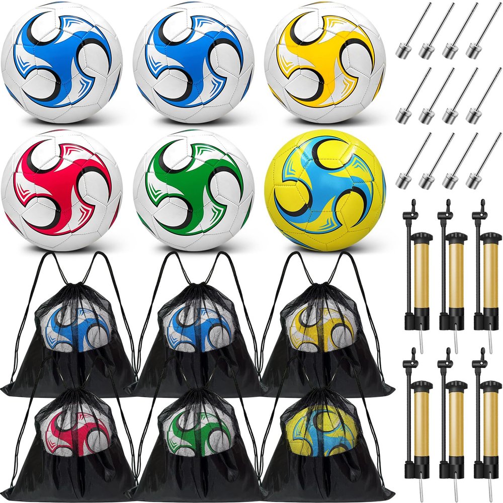 6 Pack Operation Deflated Christmas Soccer Ball with Pump for Child,Items Bulk Deals Soccer Balls,Classic Soccer Balls Size 5 with Mesh Sport Bag Pump Needle for Shoebox Gift Fillers Charity Donations