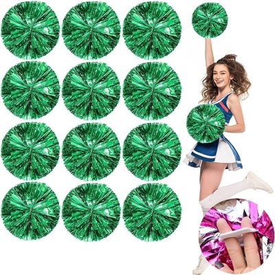 LIQS 12 Pack Pom Poms Cheerleading,Fluffy Cheerleader Pompoms with Finger Ring Handle,Metallic Pom Poms Cheerleading for Children Adults Sports Competition Holiday Celebration (12 Pack, Green)