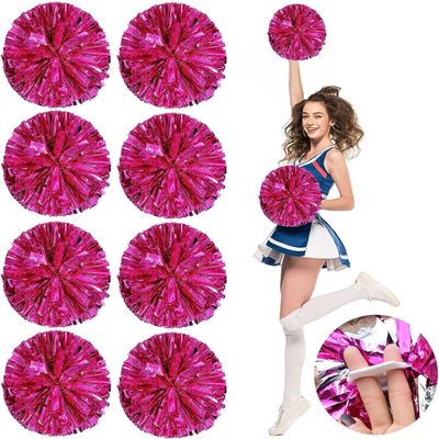LIQS 12 Pack Pom Poms Cheerleading,Fluffy Cheerleader Pompoms with Finger Ring Handle,Metallic Pom Poms Cheerleading for Children Adults Sports Competition Holiday Celebration (8 Pack, Rose Red)