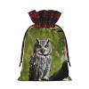 SSIMOO Owl Tree Branches Chic Drawstring Christmas Gift Bags,Patchwork Burlap Pull-String Bags,Reusable view 2