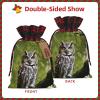 SSIMOO Owl Tree Branches Chic Drawstring Christmas Gift Bags,Patchwork Burlap Pull-String Bags,Reusable view 3