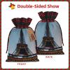 SSIMOO Paris Eiffel Tower Chic Drawstring Christmas Gift Bags,Patchwork Burlap Pull-String Bags,Reusable view 3