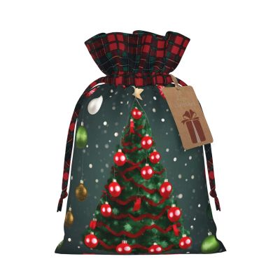 SSIMOO Christmas Tree And Ball Chic Drawstring Christmas Gift Bags,Patchwork Burlap Pull-String Bags,Reusable