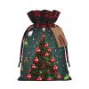 SSIMOO Christmas Tree And Ball Chic Drawstring Christmas Gift Bags,Patchwork Burlap Pull-String Bags,Reusable view 1