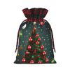 SSIMOO Christmas Tree And Ball Chic Drawstring Christmas Gift Bags,Patchwork Burlap Pull-String Bags,Reusable view 2