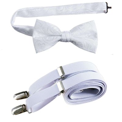 Tuxgear Baby Boys Bow Tie and Adjustable Stretch Suspender Sets, (White Imperial, 25" Toddler)