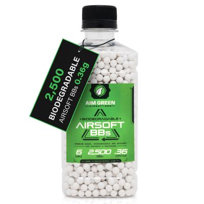Aim Green Biodegradable Airsoft BBS, Premium-Grade 6mm Airsoft BBS, 36g, 2,500 Count