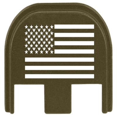 NDZ Performance Gen 5 Slide Cover Back Plate for Glock 17 19 19X 22 23 26 27 34 45 9mm .40 S&W Laser Engraved US Flag Images in Olive Drab Green Aluminum - US Flag