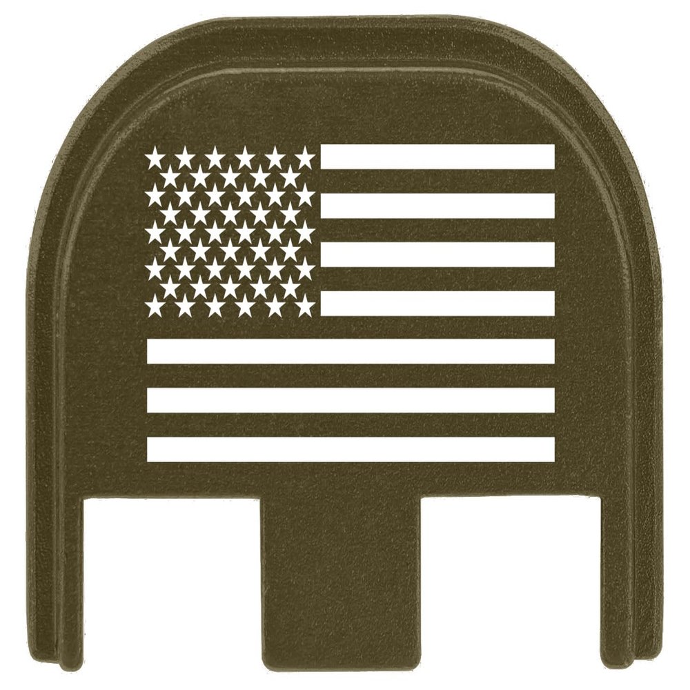 NDZ Performance Gen 5 Slide Cover Back Plate for Glock 17 19 19X 22 23 26 27 34 45 9mm .40 S&W Laser Engraved US Flag Images in Olive Drab Green Aluminum - US Flag