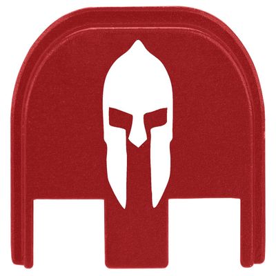 NDZ Performance Gen 5 Slide Cover Back Plate for Glock 17 19 19X 22 23 26 27 34 45 9MM .40 S&W Laser Engraved Patriotic Images in Red Aluminum - Spartan Helmet 1