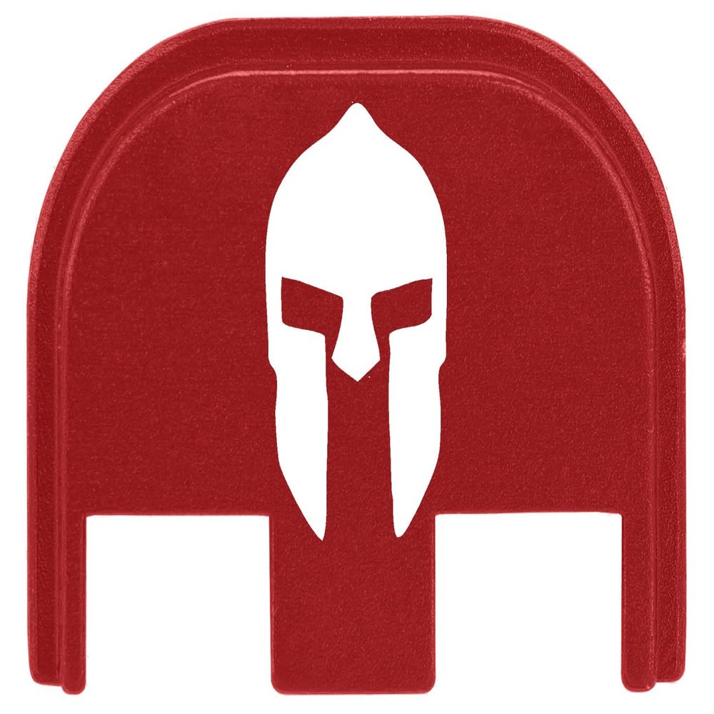 NDZ Performance Gen 5 Slide Cover Back Plate for Glock 17 19 19X 22 23 26 27 34 45 9MM .40 S&W Laser Engraved Patriotic Images in Red Aluminum - Spartan Helmet 1