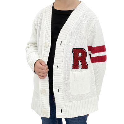 Hip Hop 50s Shop Boys 1950s Retro Knit Varsity Letterman Cardigan Sweater for Kids and Toddlers (2T, White R)