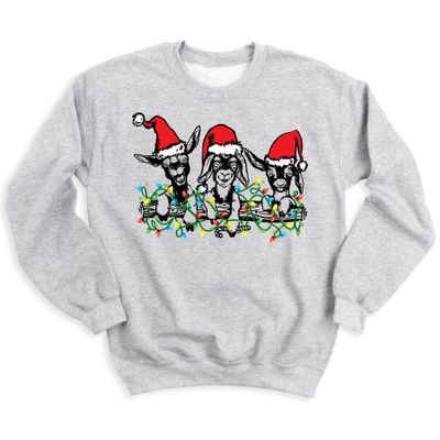 Christmas Goat Graphic Print Sweatshirt Hoodie, Christmas Themed Sweatshirt, Goat Lover Sweatshirt, Adult Handmade Unisex Long Sleeve Top with Animal Print