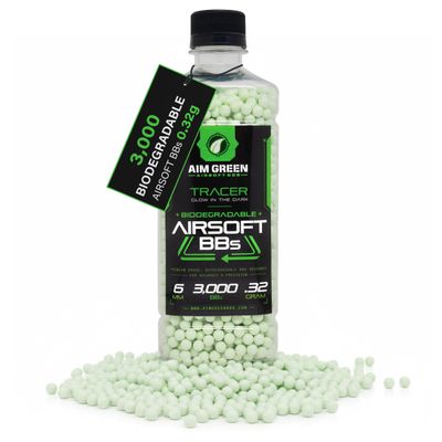Aim Green Tracer Biodegradable Airsoft BBS, Glow-in-The-Dark BBS, 3,000 Count, .32 Grams