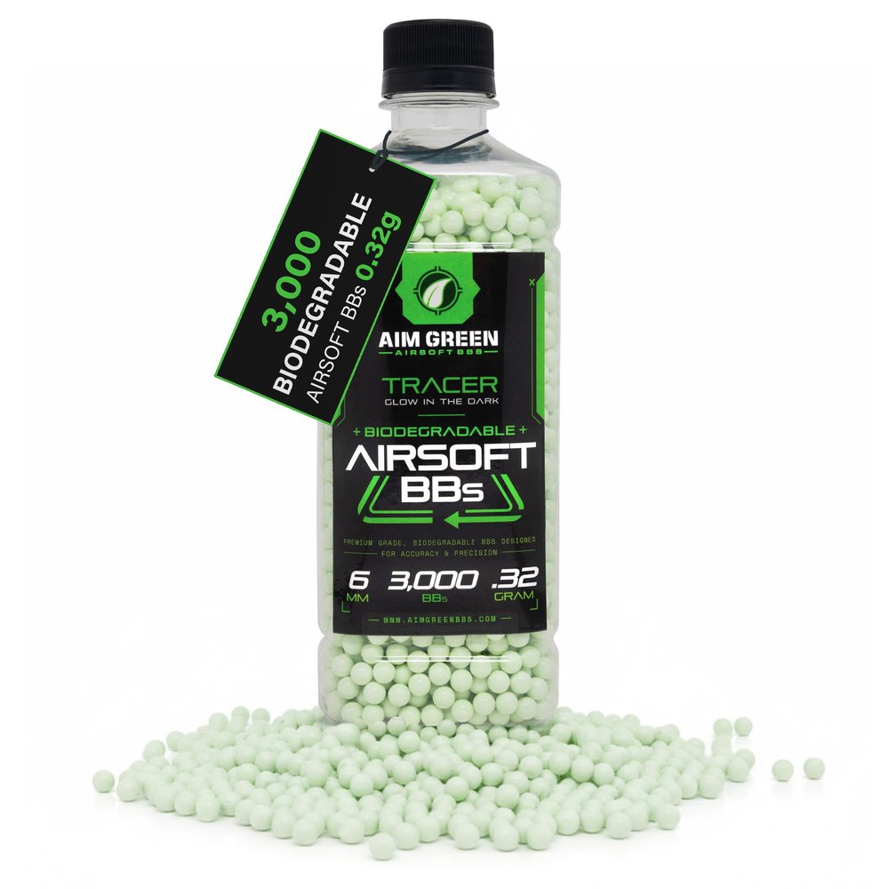 Aim Green Tracer Biodegradable Airsoft BBS, Glow-in-The-Dark BBS, 3,000 Count, .32 Grams
