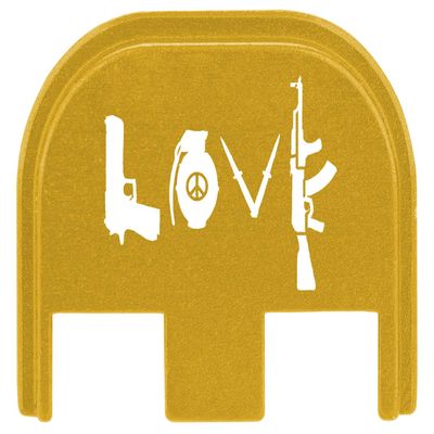 NDZ Performance Gen 5 Slide Cover Back Plate for Glock 17 19 19X 22 23 26 27 34 45 9mm .40 S&W Laser Engraved Popular Images in Gold Aluminum - Love Guns