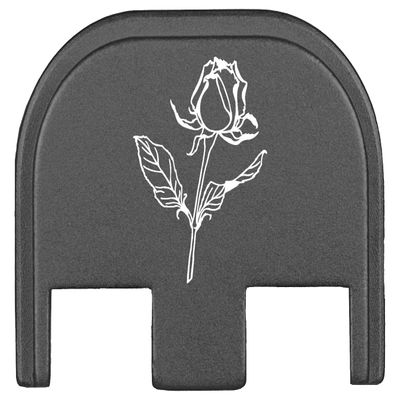 NDZ Performance Gen 5 Slide Cover Back Plate for Glock 17 19 19X 22 23 26 27 34 45 9mm .40 S&W Laser Engraved Outdoor Images in Grey Aluminum - Rose Flower
