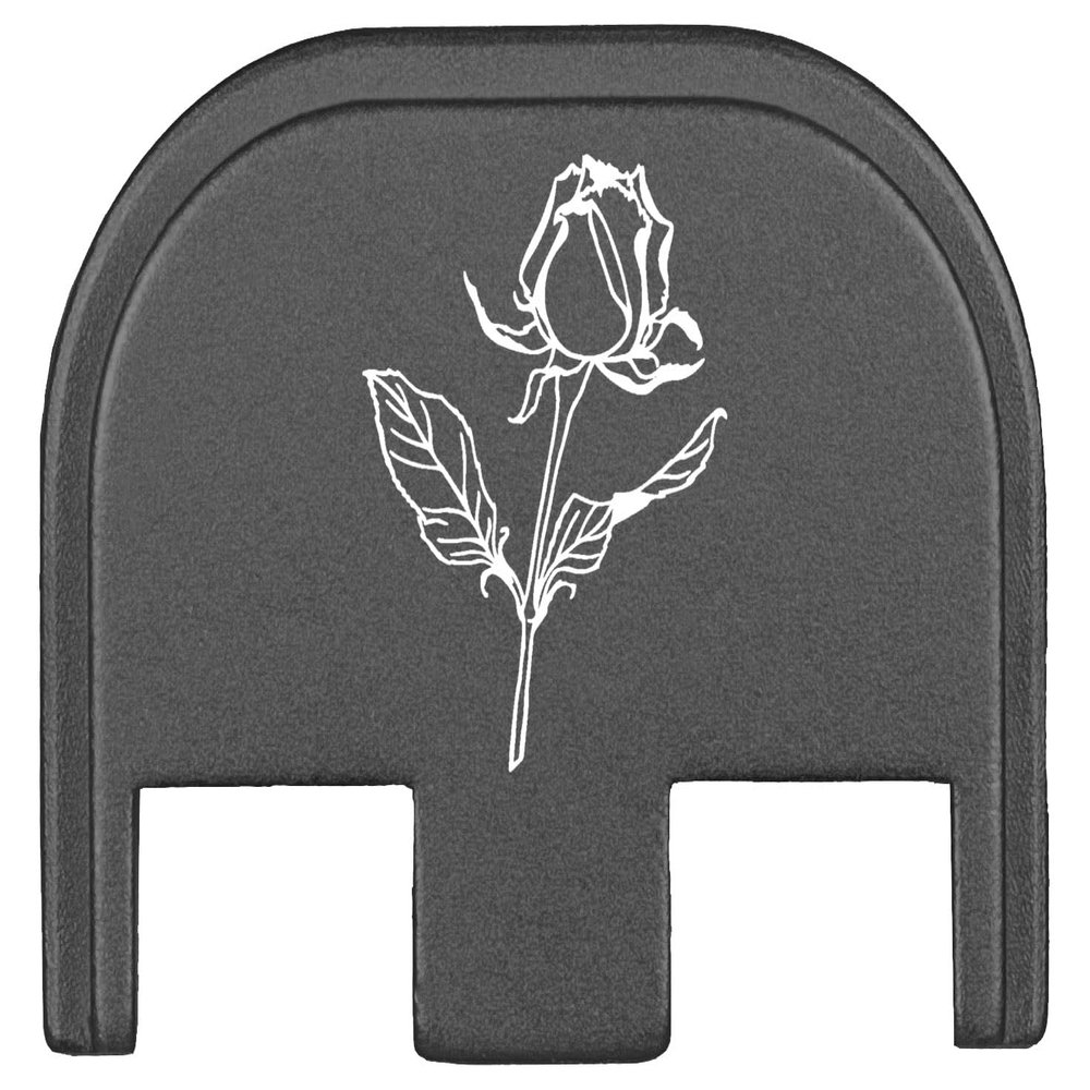 NDZ Performance Gen 5 Slide Cover Back Plate for Glock 17 19 19X 22 23 26 27 34 45 9mm .40 S&W Laser Engraved Outdoor Images in Grey Aluminum - Rose Flower