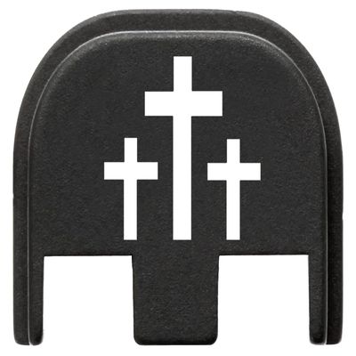 NDZ Performance Gen 5 Slide Cover Back Plate for Glock 17 19 19X 22 23 26 27 34 45 9mm .40 S&W Laser Engraved Spiritual Images in Black Aluminum - 3 Crosses