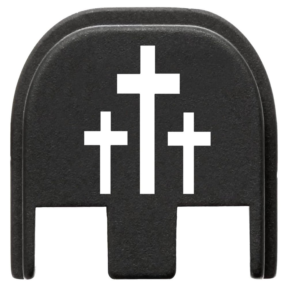 NDZ Performance Gen 5 Slide Cover Back Plate for Glock 17 19 19X 22 23 26 27 34 45 9mm .40 S&W Laser Engraved Spiritual Images in Black Aluminum - 3 Crosses