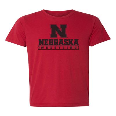 CornBorn Nebraska Huskers Tee Shirt - Premium Tri-Blend Nebraska Wrestling Black Ink - Red - Extra Small