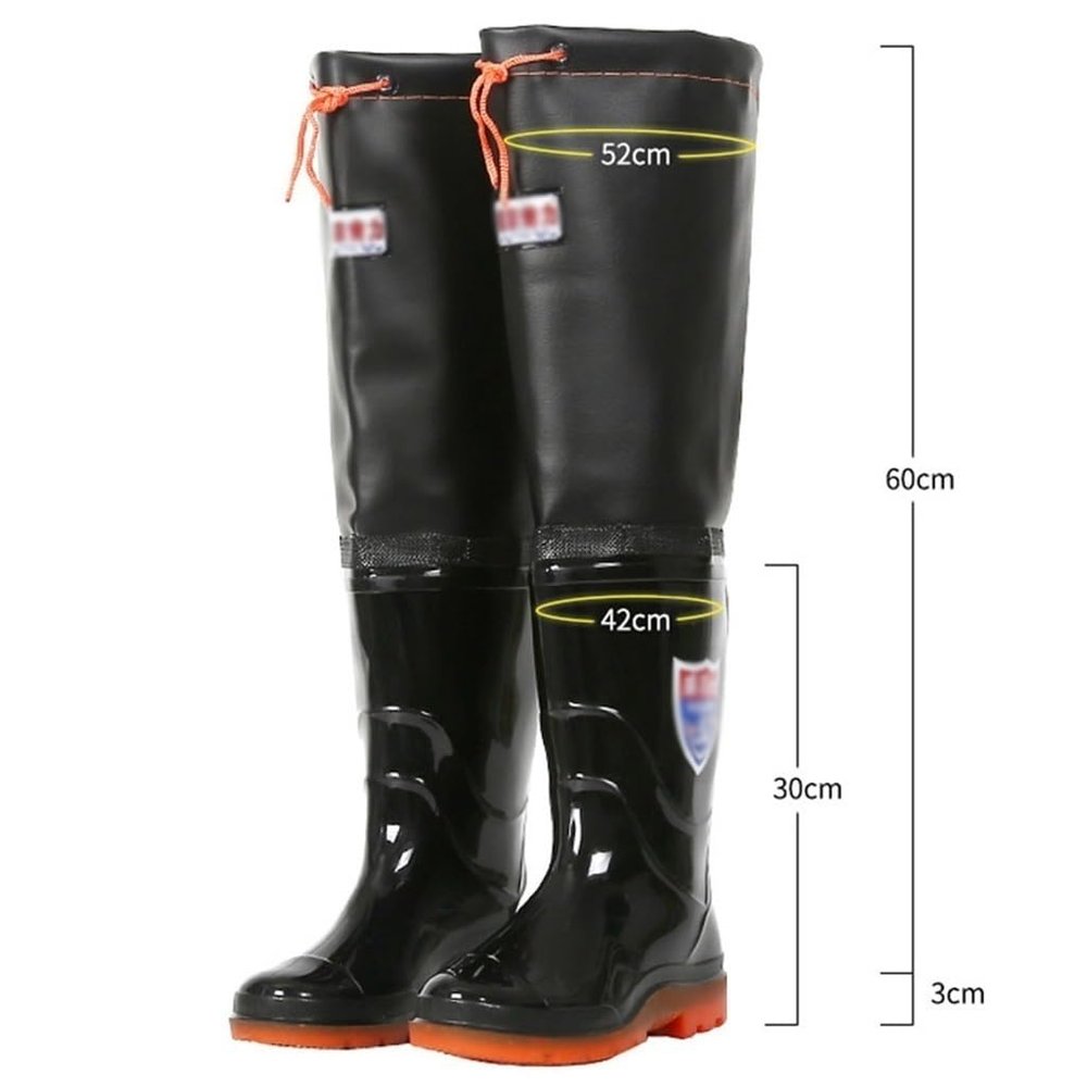 Hip Waders 60cm High Knee and Hip Wading Boots, PVC Waterproof, Anti Slip, Wear-Resistant, and Waterproof Boots (Color : Black, Size : 5.5)