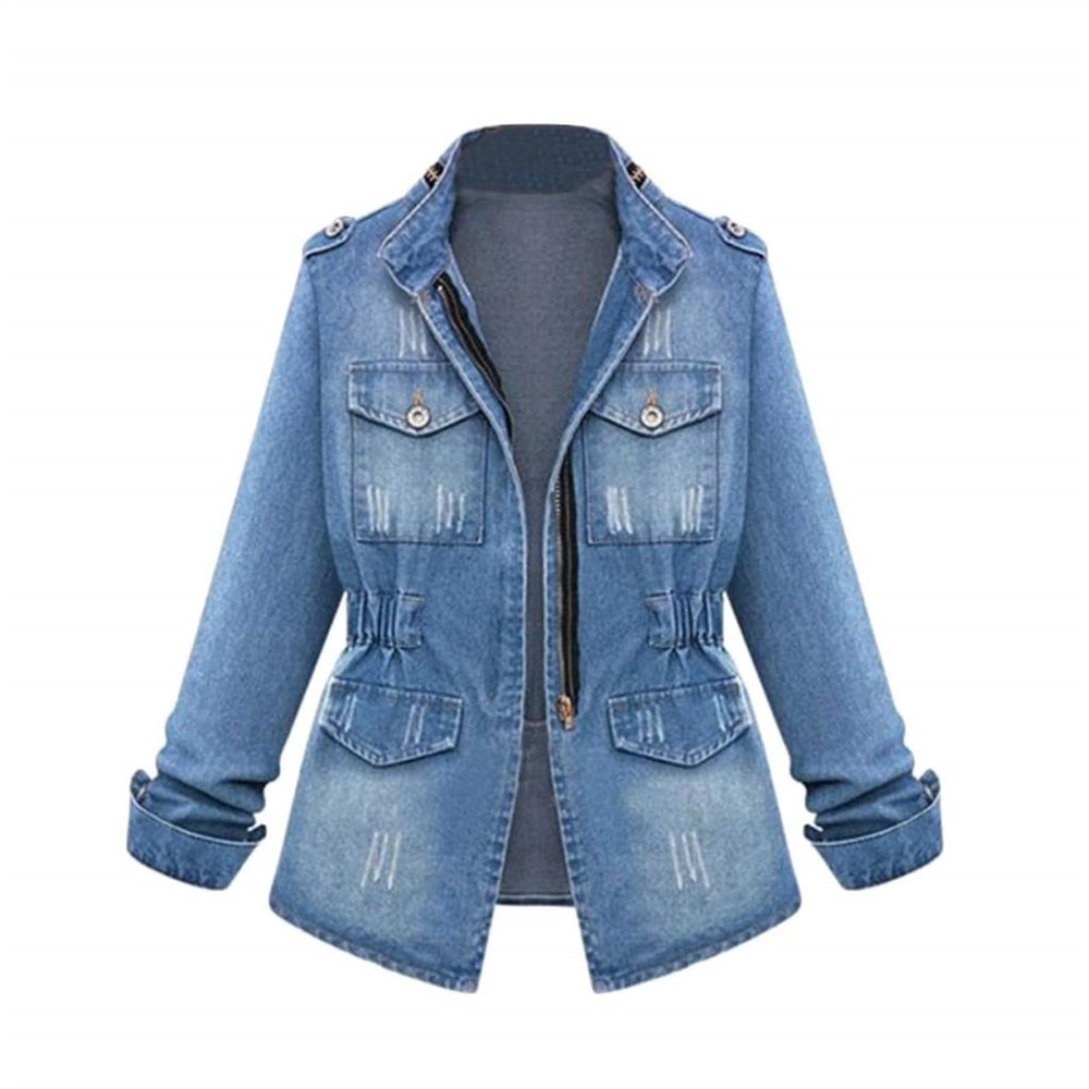 Women's Casual Denim Jackets Detachable Hoodie 3/4 Sleeve Cropped Denim Jacket Basic Button Jean Coats with Pockets