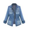 Women's Casual Denim Jackets Detachable Hoodie 3/4 Sleeve Cropped Denim Jacket Basic Button Jean Coats with Pockets view 1