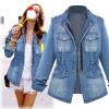 Women's Casual Denim Jackets Detachable Hoodie 3/4 Sleeve Cropped Denim Jacket Basic Button Jean Coats with Pockets view 2