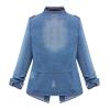 Women's Casual Denim Jackets Detachable Hoodie 3/4 Sleeve Cropped Denim Jacket Basic Button Jean Coats with Pockets view 3