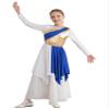Aislor Kids Girls Metallic Long Sleeve Praise Dance Dress Worship Church Robe Liturgical Lyrical Costume Dancewear Blue 10 Years view 2