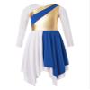 Aislor Kids Girls Metallic Long Sleeve Praise Dance Dress Worship Church Robe Liturgical Lyrical Costume Dancewear Blue 10 Years view 4