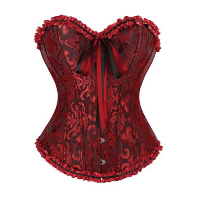 frawirshau Corsets for Women Floral Overbust Corset Bustier Lingerie Top Corset Costume Women Red and Black XS