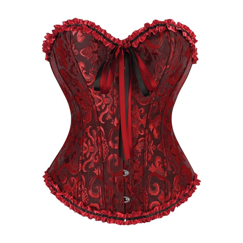 frawirshau Corsets for Women Floral Overbust Corset Bustier Lingerie Top Corset Costume Women Red and Black XS