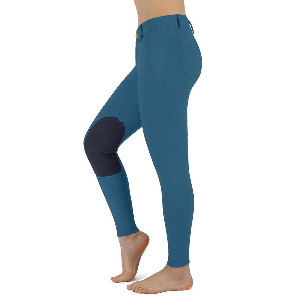 beroy Women Horse Riding Knee-Patches Pants Ladies Equestrian Front-Zip Breeches Legging with Pockets(Deep Blue,L)