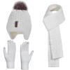 Winter Hat Gloves Scarf Set for Kids Earflap Beanie with Cute Pom Knit Boys Girls Children Baby Toddler White Warm Wool Fleece Lining 6 7 8 9 10 Years Old view 1
