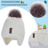 Winter Hat Gloves Scarf Set for Kids Earflap Beanie with Cute Pom Knit Boys Girls Children Baby Toddler White Warm Wool Fleece Lining 6 7 8 9 10 Years Old view 2