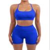 SUUKSESS Women Seamless 2 piece Workout Sets Strappy Padded Sports Bra Booty High Waisted Shorts Outfits (Royal Blue,L) view 2