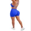 SUUKSESS Women Seamless 2 piece Workout Sets Strappy Padded Sports Bra Booty High Waisted Shorts Outfits (Royal Blue,L) view 3