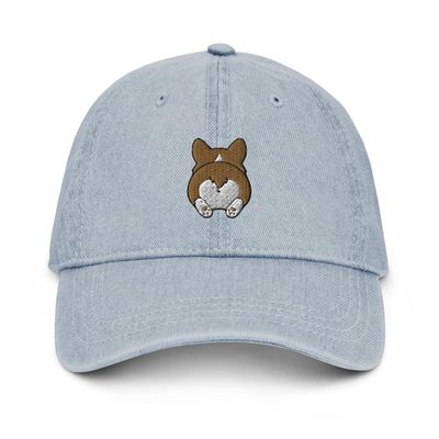 Corgi hat, Funny Corgi Butt hat, Embroidered Unisex Denim hat, Corgi Gifts, Design 1.