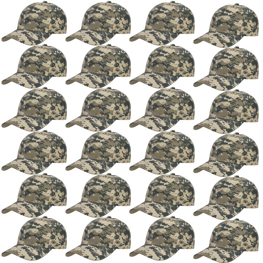 Falari 24 Pack Unisex Baseball Cap Bulk Wholesale Plain Blank Hat Adjustable Size Digital Camouflage