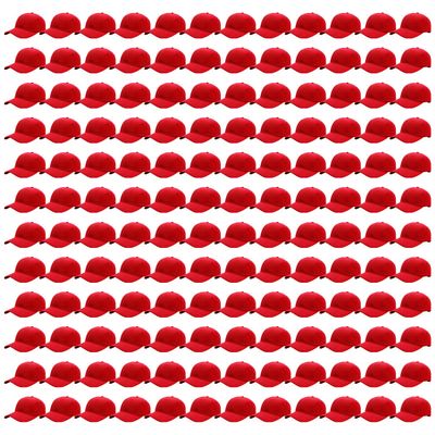 144 Pack Unisex Baseball Cap Bulk Wholesale Plain Blank Hat Adjustable Size Red