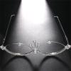willochra Womens Cat Eye Sunglasses Rhinestone Decor No Lens Eyeglasses Diamond Frame Glasses Fringed Jewelry Glasses (silver) view 3