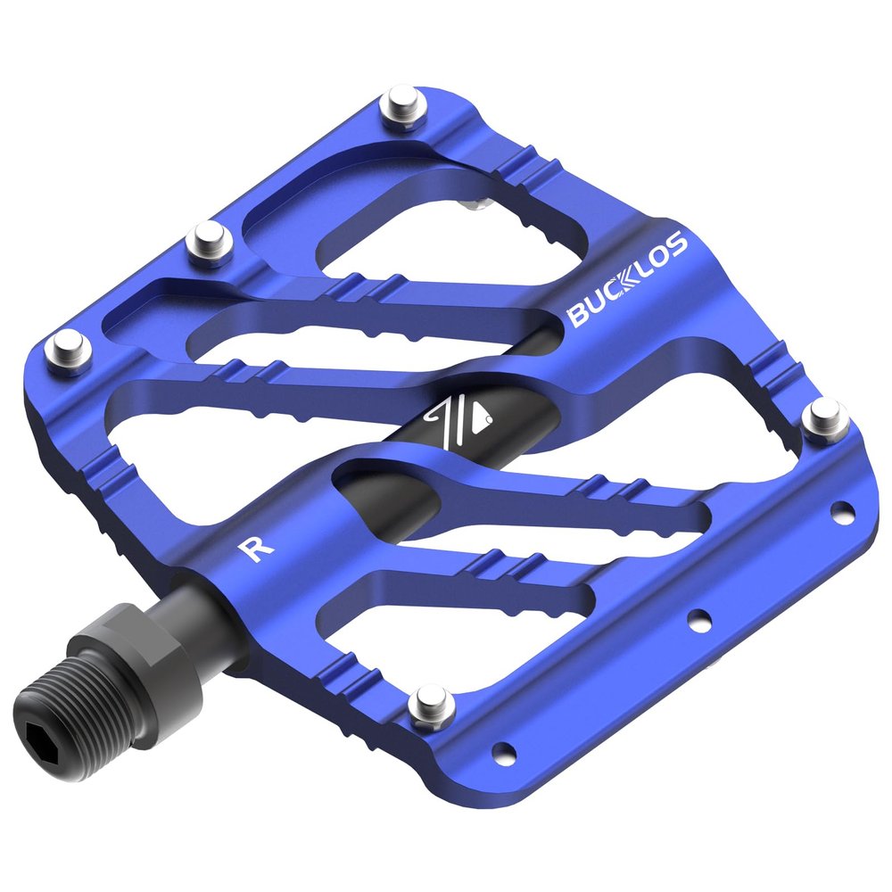 BUCKLOS MTB Flat Pedals Mountain Bike Pedals, 3 Bearings CNC Adult Road Bike Pedals, Bicycle Platform Aluminum Alloy Non-Slip Pedal for Gravel Bike/BMX 9/16"(Blue)