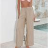 Duyang Womens Cotton Linen Palazzo Pants Drawstring Elastic Waist Casual Wide Leg Trousers with Pockets(Khaki,XL) view 2