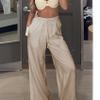 Duyang Womens Cotton Linen Palazzo Pants Drawstring Elastic Waist Casual Wide Leg Trousers with Pockets(Khaki,XL) view 4