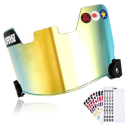Copkim Universal Football Helmet Visor for Youth Adult Kids Football Visor for Helmet with 9 Set DIY Stickers and 2 Visor Clips Scratch Resistant Fog Lacrosse Football Eye-Shield Visor(Gold)