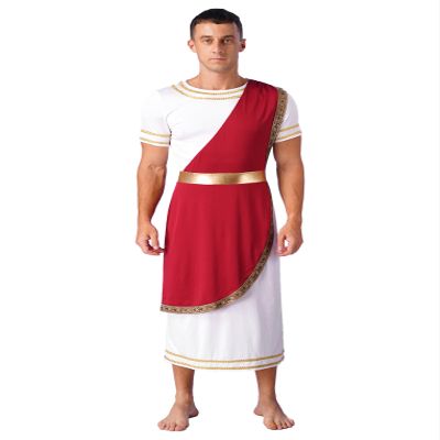Hansber Men's Ancient Greek Costume Short Sleeve Roman Toga Costume Robe Halloween Cosplay Fancy Dress Up Burgundy X-Large