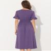 Allegra K Summer V Neck Dress for Women's Casual Button Flutter Sleeve Smocked Waist Midi Dresses Medium Purple view 3
