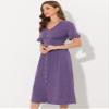 Allegra K Summer V Neck Dress for Women's Casual Button Flutter Sleeve Smocked Waist Midi Dresses Medium Purple view 4